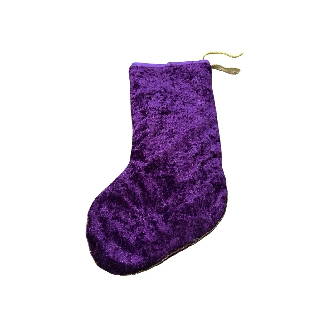 Vintage Sequined‎ Green And Red Holly Gold Lined Royal Purple Christmas Stocking